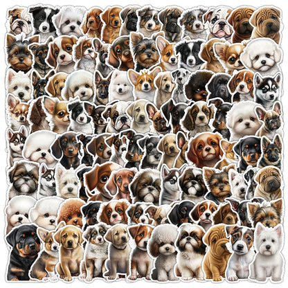 100PCS Cartoon Puppy Doodle Stickers - Cute Dog Vinyl Decals for Scrapbooking, Journal, Pet Lover Gifts & DIY Crafts