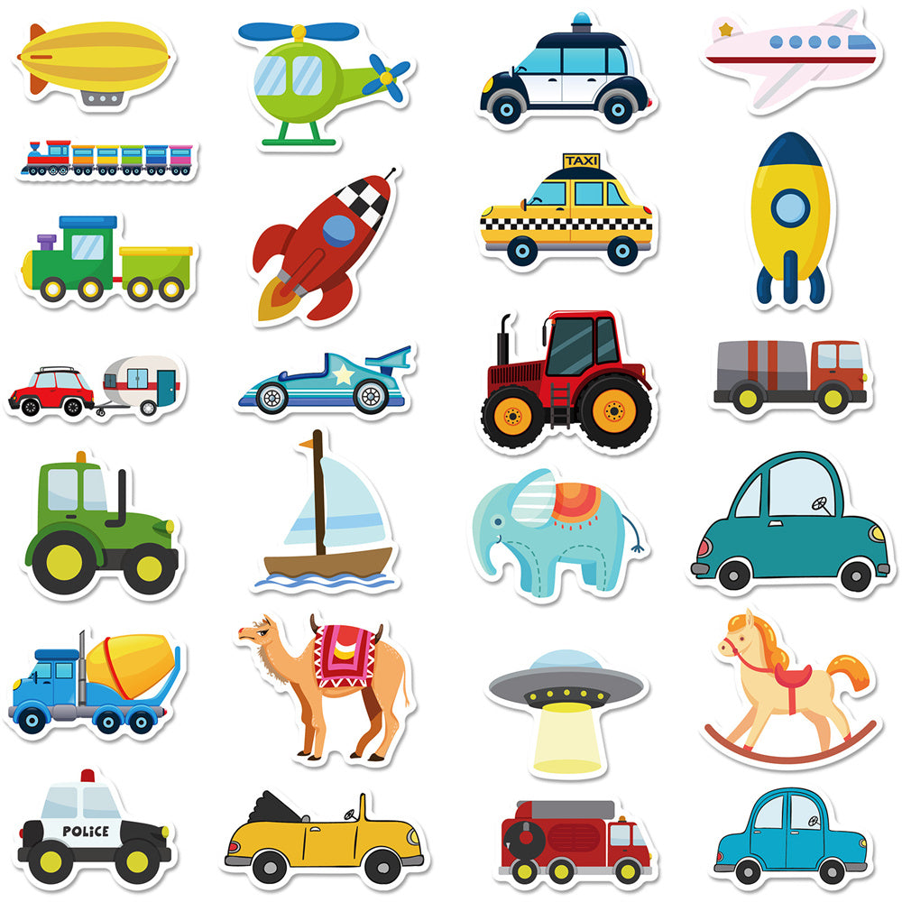 50PCS Construction Vehicle Doodle Stickers, Cute Excavator & Truck Cartoon Decals for Boys, Kids Room, and Toy Theme