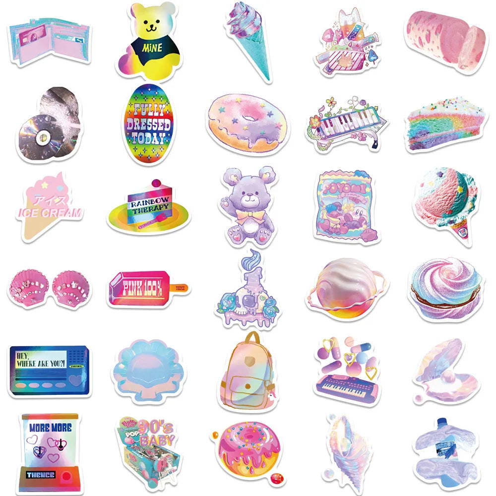 50PCS  NewTrend Korean Vaporwave Laser Graffiti Interior Decoration Handbook DIY Waterproof Sticker Children Toys
