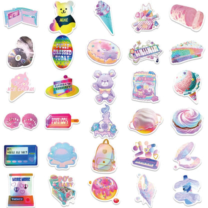 50PCS  NewTrend Korean Vaporwave Laser Graffiti Interior Decoration Handbook DIY Waterproof Sticker Children Toys