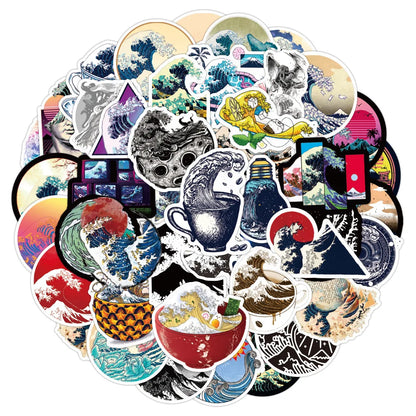 50PCS Cartoon Beach Wave Sticker Graffiti iPad  Luggage Helmet  Guitar DIY Scrapbook Wall Sticker Toy Decoration