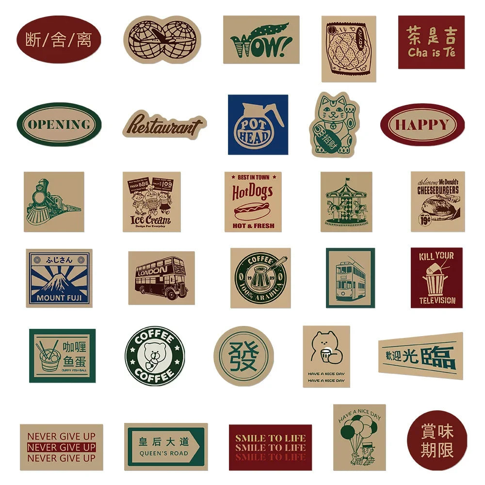 65PCS Cartoon Retro Graffiti Stickers Personalized Fashion Creative DIY Decorative Stickers Skateboards Water Cups Helmets Guitar Refrigerator Popular Decals Toys