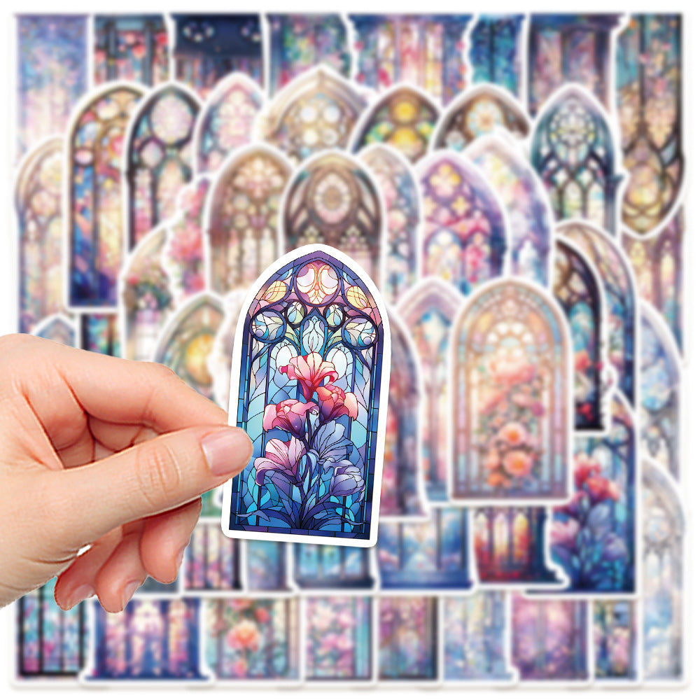 50PCS European Window Doodle Stickers, Vintage Architectural Cartoon Decals for a View to Another World