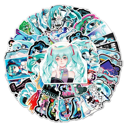 50PCS Cartoon Cute Miku Anime Graffiti Stickers for Luggage Laptop IPad Skateboard Gift Phone Case Car Stickers