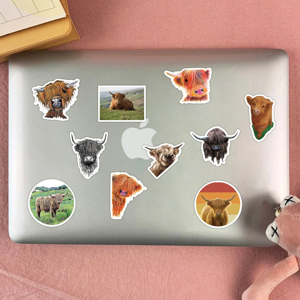 50/PCS New Cute Animal Scottish Highland Cow Graffiti Sticker Car Trunk Water Cup Sticker