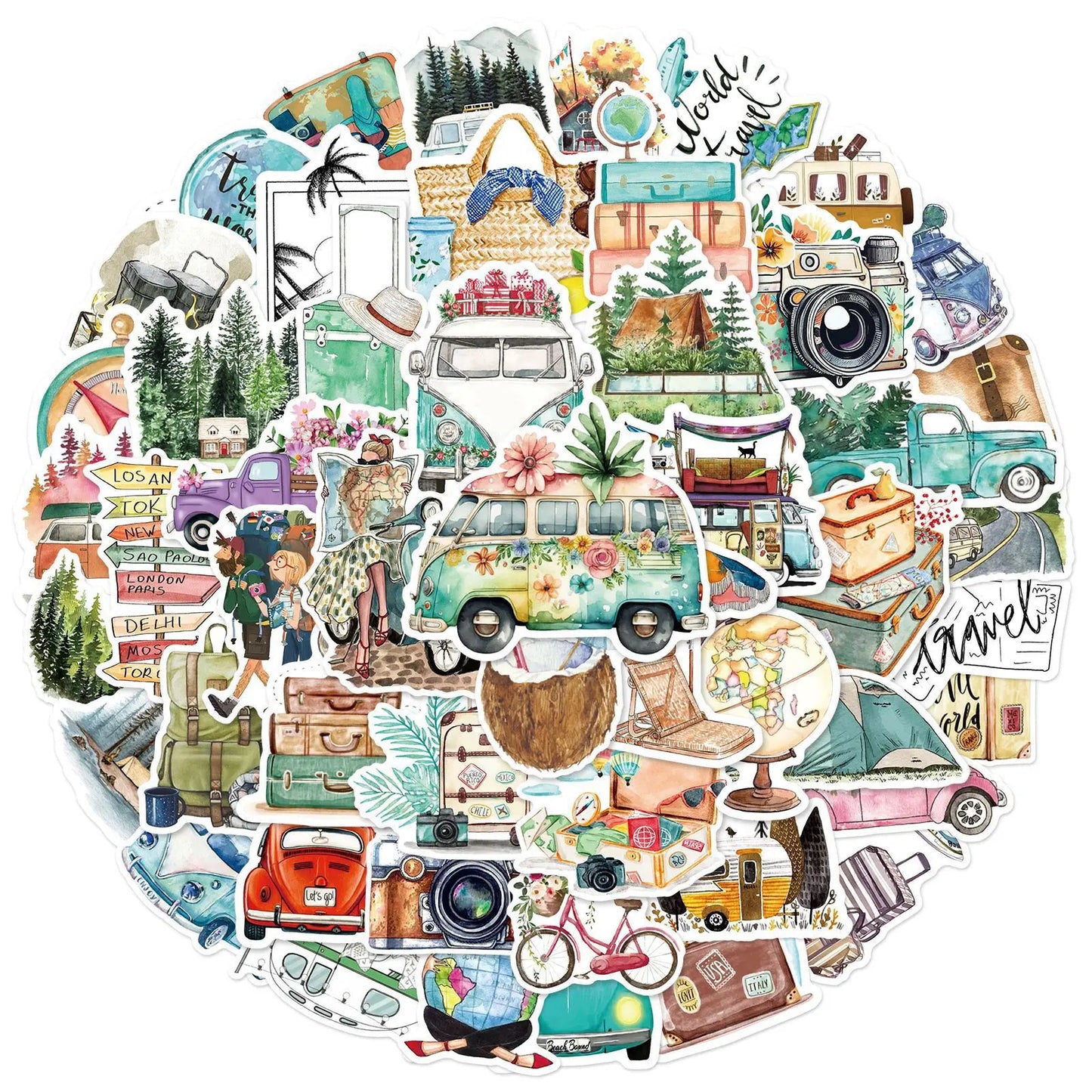 50PCS Cartoon Outdoor Travel Stickers Graffiti iPad Laptop Helmet Car Computer Pattern Scrapbook Toys Decoration