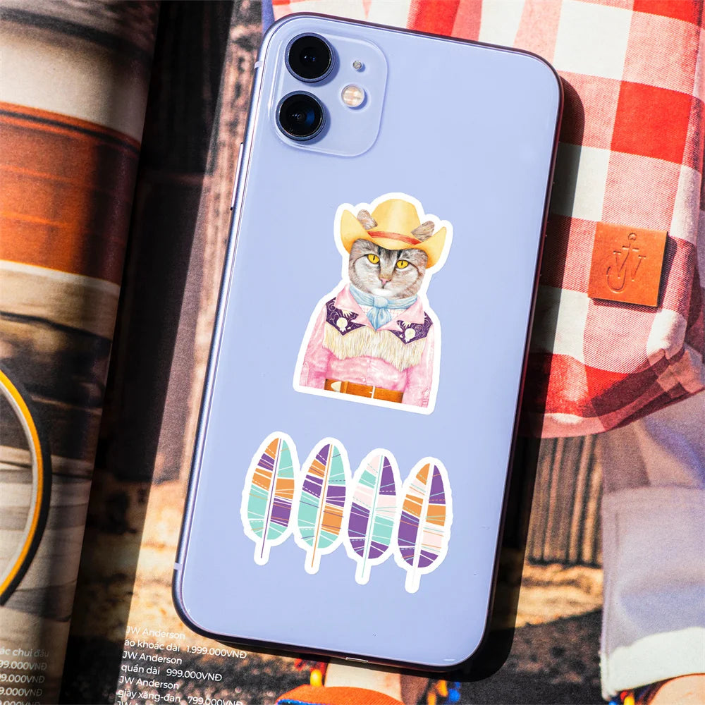 50 pieces of Bohemian-style, fresh and simple graffiti stickers featuring toys, luggage, laptops, iPads, skateboards, and more. These are waterproof stickers