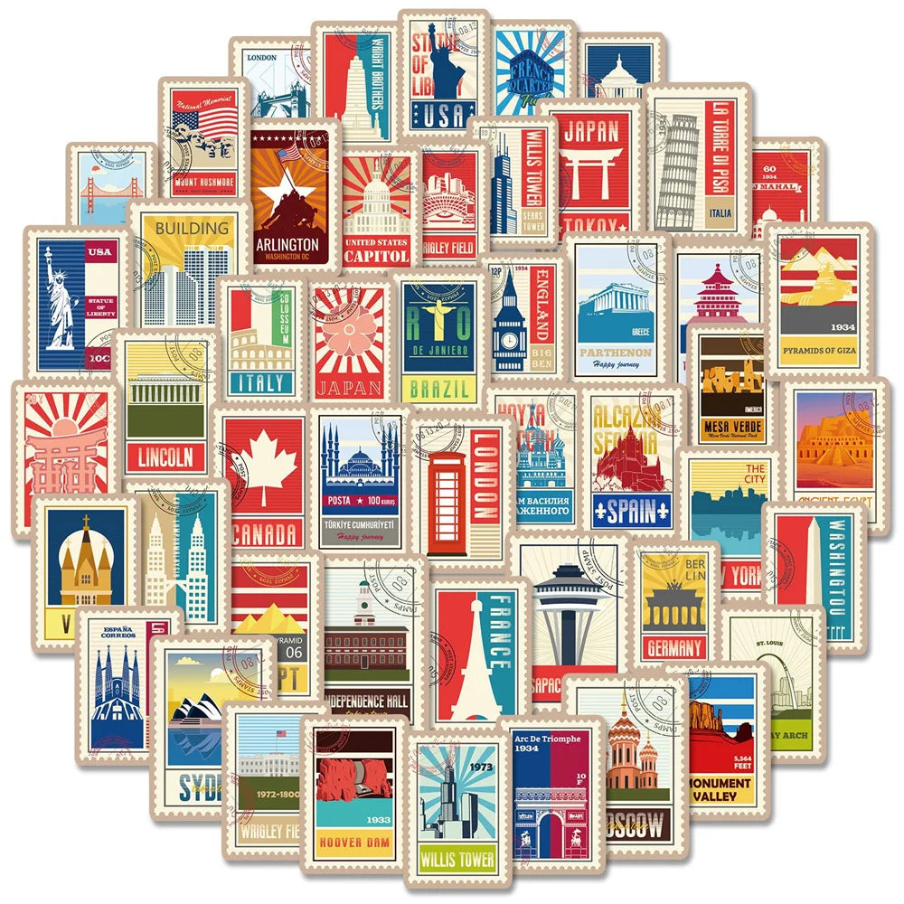100PCS World Landmark Personalized Sticker Waterproof City Map Creative Notebook Mobile Phone Graffiti Skateboard