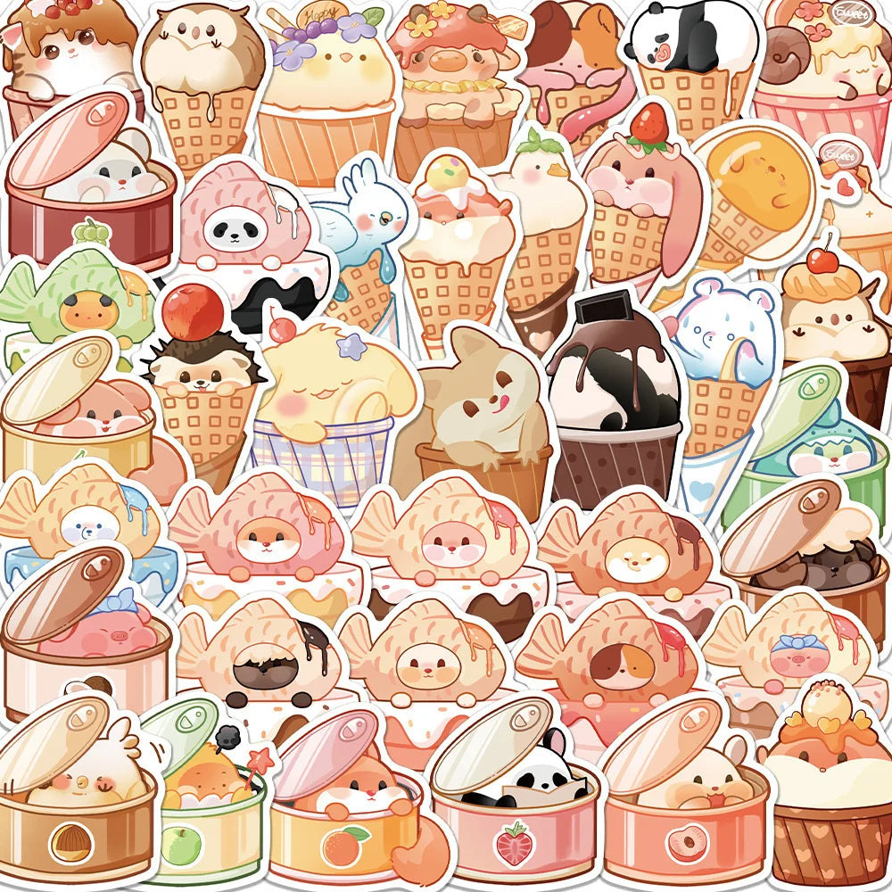 40PCS Cartoon Animal Food Graffiti Waterproof Stickers Personalized Creative Decoration Refrigerator HelmetGuitar