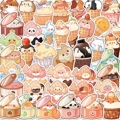 40PCS Cartoon Animal Food Graffiti Waterproof Stickers Personalized Creative Decoration Refrigerator HelmetGuitar