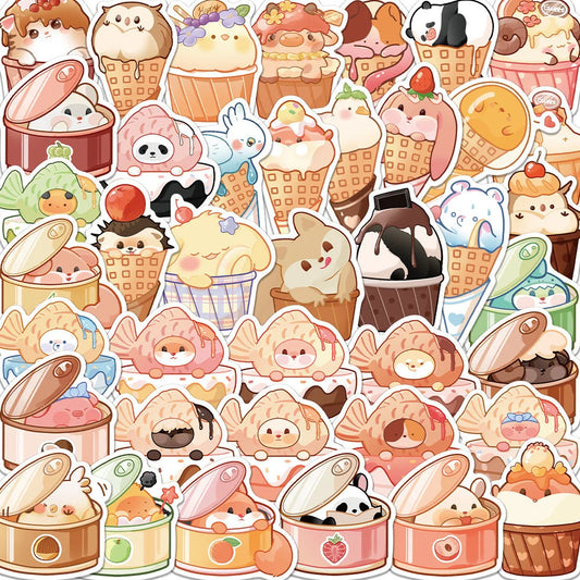 40PCS Cartoon Animal Food Graffiti Waterproof Stickers Personalized Creative Decoration Refrigerator HelmetGuitar