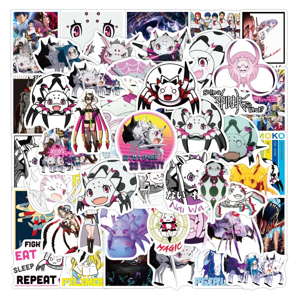 50PCS cartoon Japanese anime "I'm a Spider" doodle stickers, personalized, fashionable, creative and exquisite DIY decorative stickers for suitcases, toys, laptops, IPad cases, diaries, and popular stickers