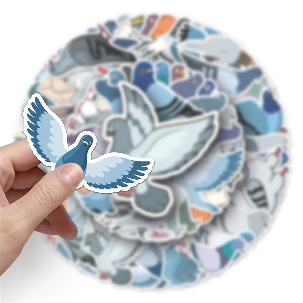 50 pieces of cartoon pigeon animal graffiti stickers, personalized, fashionable and creative decorative exquisite stickers, cups, guitars, helmets, refrigerators, popular decal toys