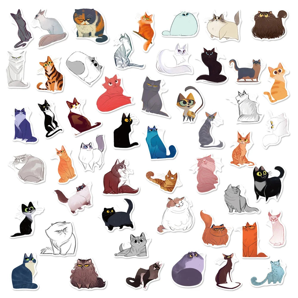 100PCS Japanese Cute Illustration Cat Stickers Personality Creative Cartoon Stationery Laptop Graffiti Stickers