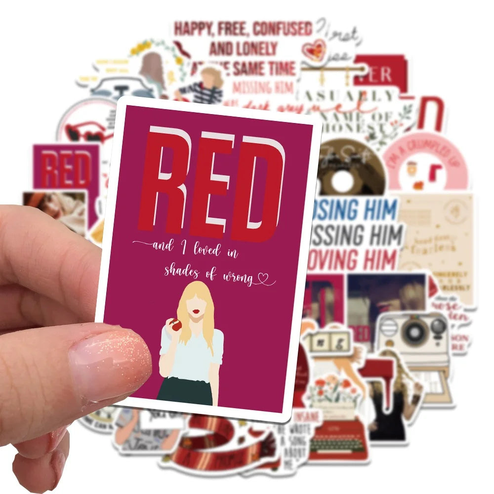 50PCS Red Fearless Taylor Cartoon Sticker for Luggage Laptop IPad Skateboard Gift Cup Journal Waterproof Sticker