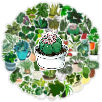 50PCS Green Plant Graffiti Waterproof Sticker Creative Trend Decoration Refrigerator Notebook Skateboard Guitar