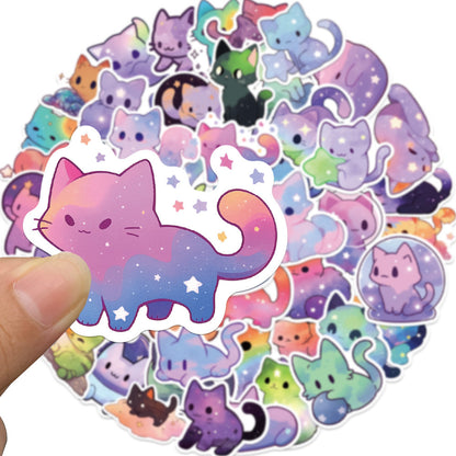 50PCS Cosmic Cat Doodle Stickers, Mystical & Cute Cartoon Kittens Among Stars and Galaxies for Dreamy Vibes