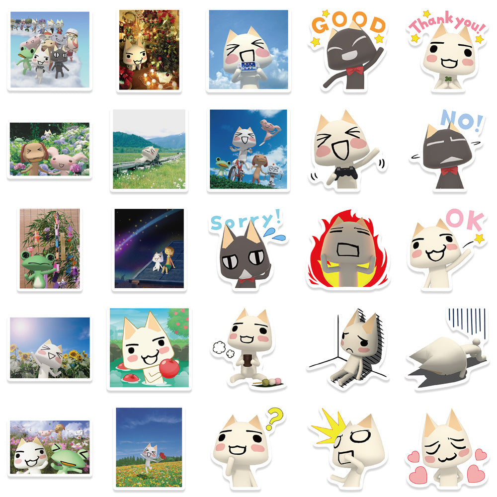 50PCS Cute Cat Doodle Stickers, Cartoon Kitten Vinyl Decals for Laptop, Journal, Water Bottle