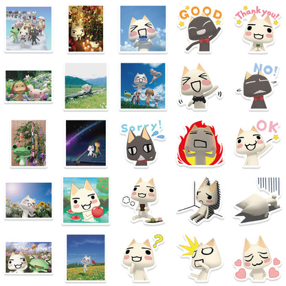 50PCS Cute Cat Doodle Stickers, Cartoon Kitten Vinyl Decals for Laptop, Journal, Water Bottle