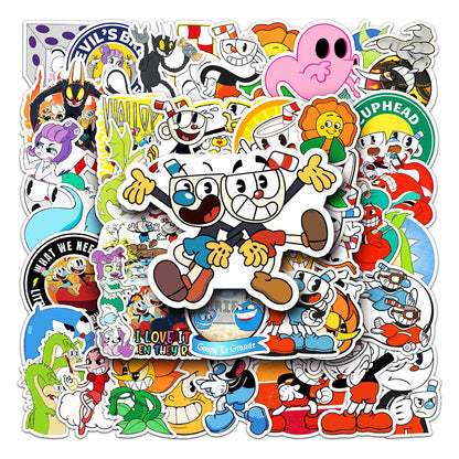 50PCS Classic Cartoon Cute Game Cuphead Series Doodle Stickers Exquisite Fashion Creative DIY Decorative Decals Suitable for Mugs, Helmets, Skateboards, Refrigerators, Stationery Boxes
