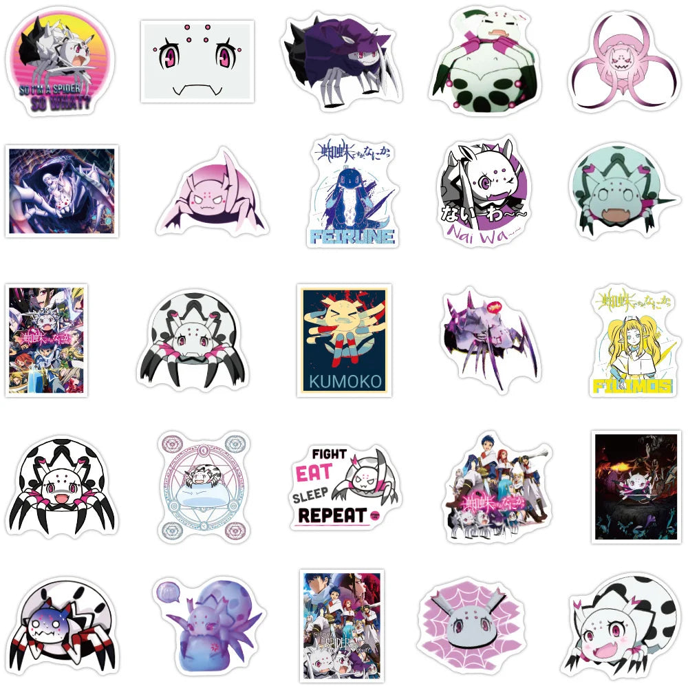 50PCS cartoon Japanese anime "I'm a Spider" doodle stickers, personalized, fashionable, creative and exquisite DIY decorative stickers for suitcases, toys, laptops, IPad cases, diaries, and popular stickers