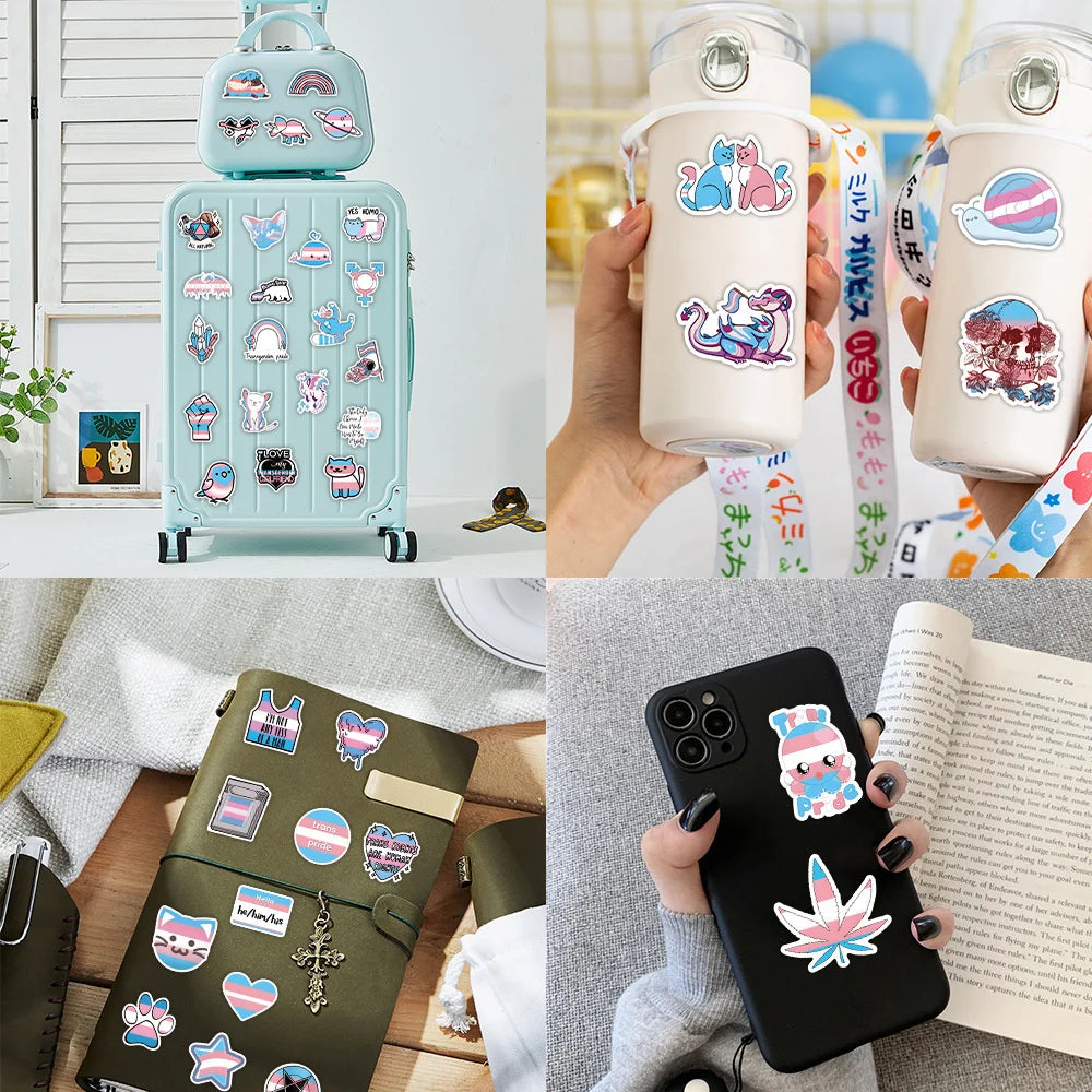 60PCS of transgender pride cartoon graffiti stickers, personalized, fashionable, creative and exquisite trend decorative decal toys, skateboards, mugs, helmets, guitars and popular stickers