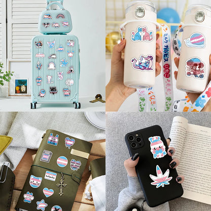 60PCS of transgender pride cartoon graffiti stickers, personalized, fashionable, creative and exquisite trend decorative decal toys, skateboards, mugs, helmets, guitars and popular stickers