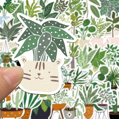 44PCS Cartoon Ins Style Greenery Potted Plants Graffiti Stickers Personalized Fashion Creative Trend DIY Decorative Stickers Ipad Helmet Refrigerator Skateboard Popular Decals Toys