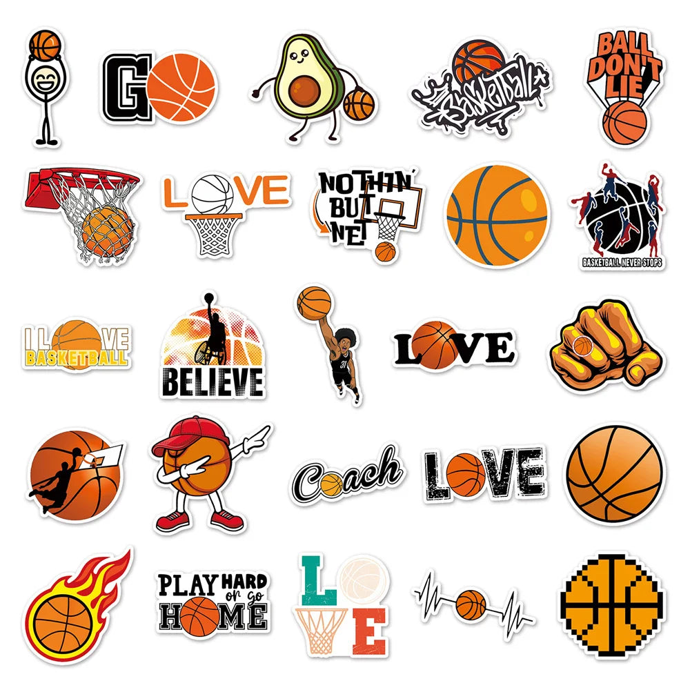 50PCS Basketball Graffiti Waterproof Sticker Sports Personality DIY Refrigerator Skateboard Water Cup GuitarTrend