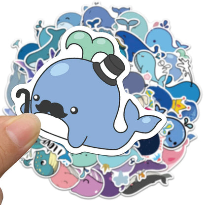 50PCS of cute cartoon whale and Marine animal graffiti stickers, personalized and fashionable DIY creative and exquisite decorative stickers, refrigerator, skateboard, water cup, helmet, guitar, popular sticker toys