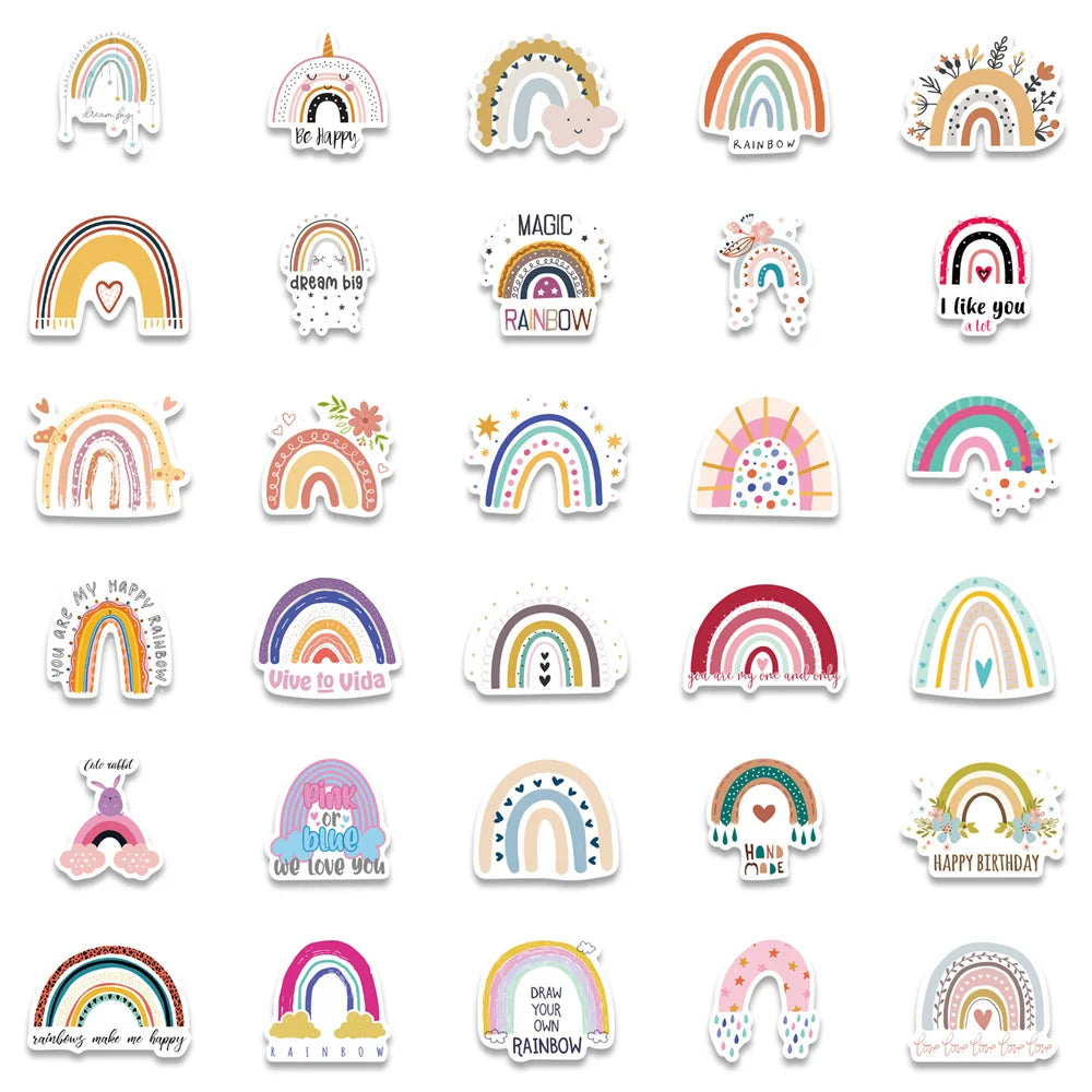 60PCS cartoon-style rainbow graffiti stickers, personalized, fashionable and creative DIY exquisite decorative stickers, guitar, skateboard, refrigerator, water cup, helmet, popular decal toys