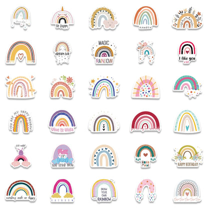 60PCS cartoon-style rainbow graffiti stickers, personalized, fashionable and creative DIY exquisite decorative stickers, guitar, skateboard, refrigerator, water cup, helmet, popular decal toys