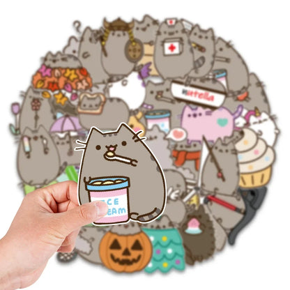 50PCS Cute Fat Cat Sticker Cartoon Flat Skateboard Telmet Cup Guitar DIY Wall Sticker Personalized Decoration