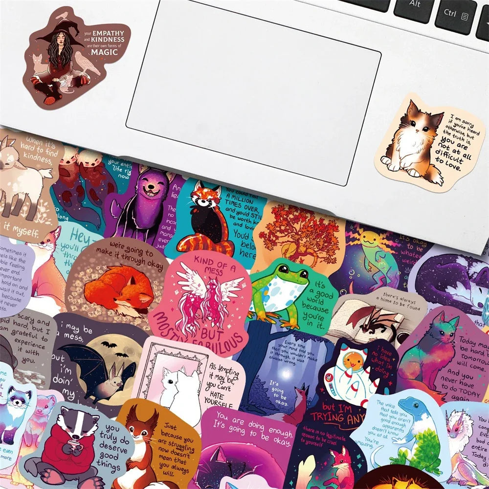 50PCS Cartoon Literary Healing Text Animal Creative Graffiti Sticker Bicycle Scooter DIY Laptop Guitar Computer