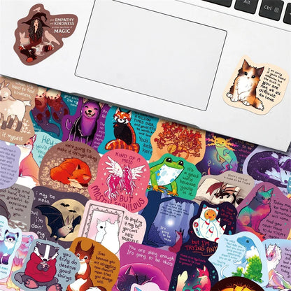 50PCS Cartoon Literary Healing Text Animal Creative Graffiti Sticker Bicycle Scooter DIY Laptop Guitar Computer