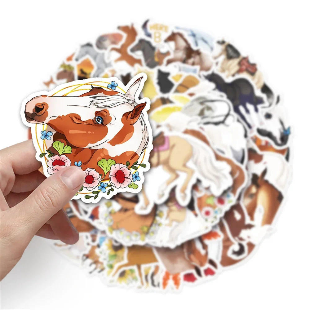 50PCS Cartoon Horse Racing Sticker Toys Luggage Laptop IPad Gift DIY Phone Case Motorcycle Waterproof Sticker Cup
