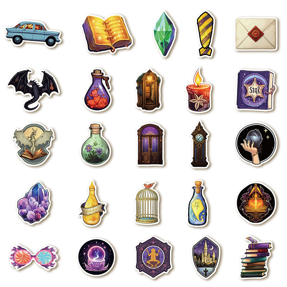 50PCS Magic School Doodle Stickers, Wizard & Spellbook Cartoon Decals for Journals, Laptops, and Fantasy Fans