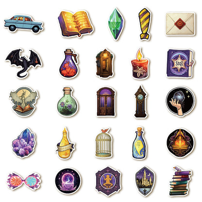 50PCS Magic School Doodle Stickers, Wizard & Spellbook Cartoon Decals for Journals, Laptops, and Fantasy Fans