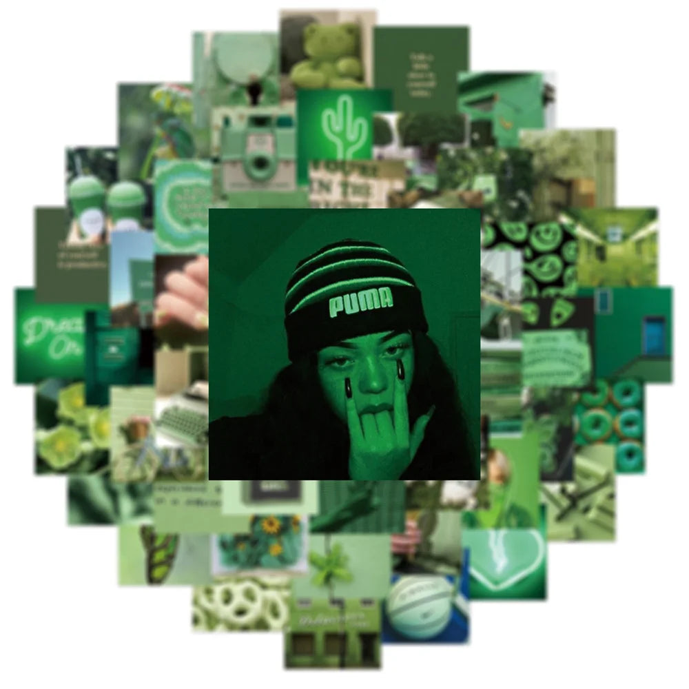 50PCS Green Personalized Landscape Painting Graffiti Sticker Suitcase Guitar Car Computer Waterproof PVC WaterCup