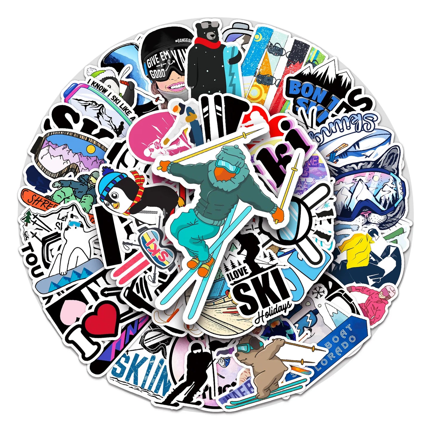 50PCS Skiing Graffiti Stickers Personalised Fashion Creative DIY Fine Decorative Stickers Skateboard Luggage Laptop Mug Popular Decals Toys