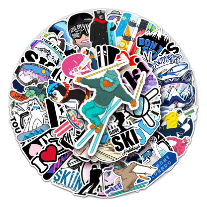 50PCS Skiing Graffiti Stickers Personalised Fashion Creative DIY Fine Decorative Stickers Skateboard Luggage Laptop Mug Popular Decals Toys