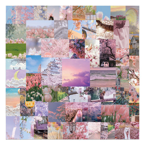 65PCS Spring Wallpaper Stickers, Removable Floral & Nature Cartoon Doodles for Room Decor and Fresh Vibes