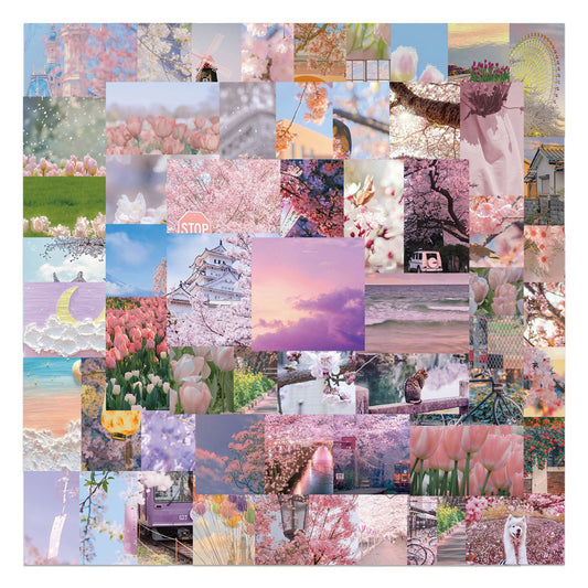 65PCS Spring Wallpaper Stickers, Removable Floral & Nature Cartoon Doodles for Room Decor and Fresh Vibes