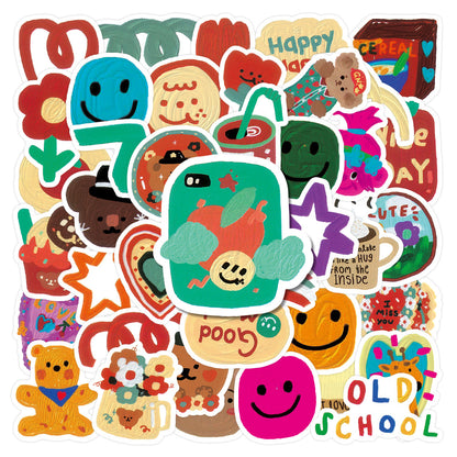 40PCS Korean Adorable Creamy Texture Drawing Series Doodle Stickers Exquisite Creative DIY Journal Decorative Decals Suitable for Bags, Helmets, Skateboards, Laptops, and Stationery Cases