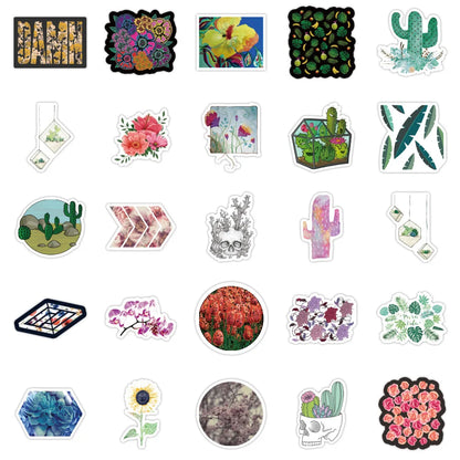100PCS of fashionable and trendy cartoon color plant landscape graffiti stickers, personalized and creative decorative stickers, DIY laptops, refrigerators, suitcases, and popular decal toys