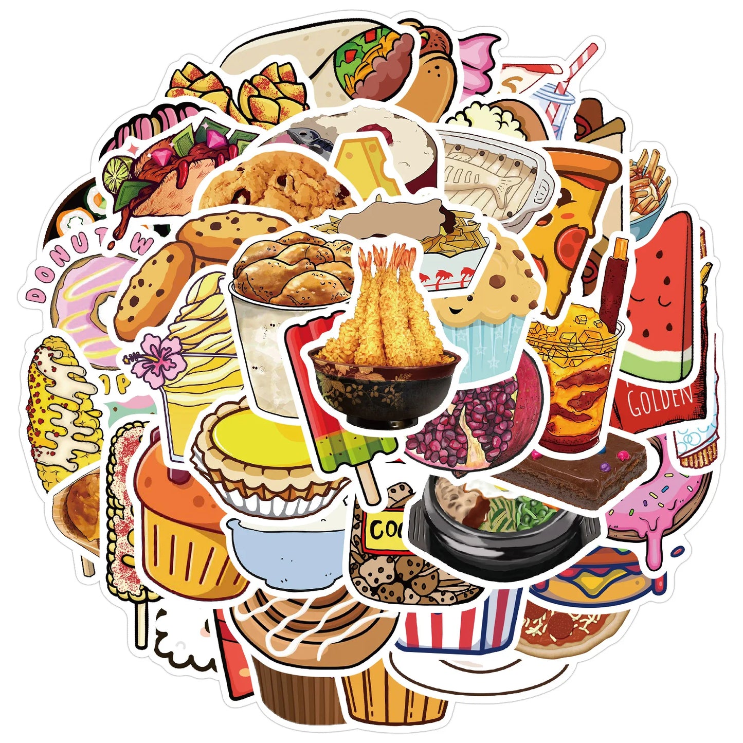 50PCS Cartoon Food Small Fresh Graffiti Stickers Luggage Helmet Guitar DIY Scrapbook Wall Sticker Toy Decoration