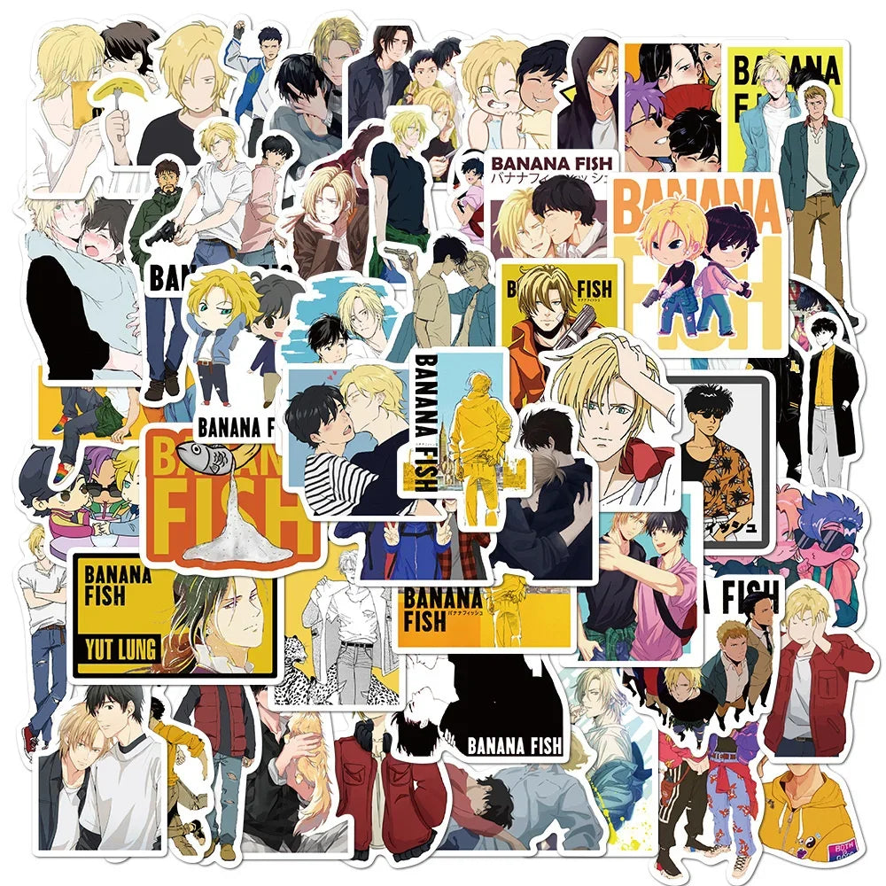 50PCS Japanese Anime Trembling Killing Machine BANANA FISH Graffiti Luggage Laptop Waterproof Sticker