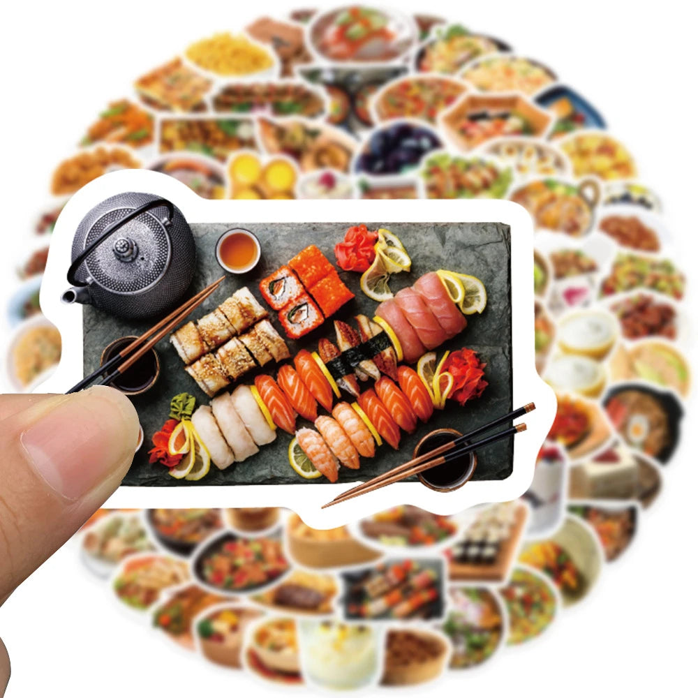 90PCS Cartoon Realistic Food Doodle Stickers for Suitcases, Skateboards, Computers, Laptops, Refrigerators, Water Bottles, Helmets, and More Exquisite DIY Desktop Decorative Decals