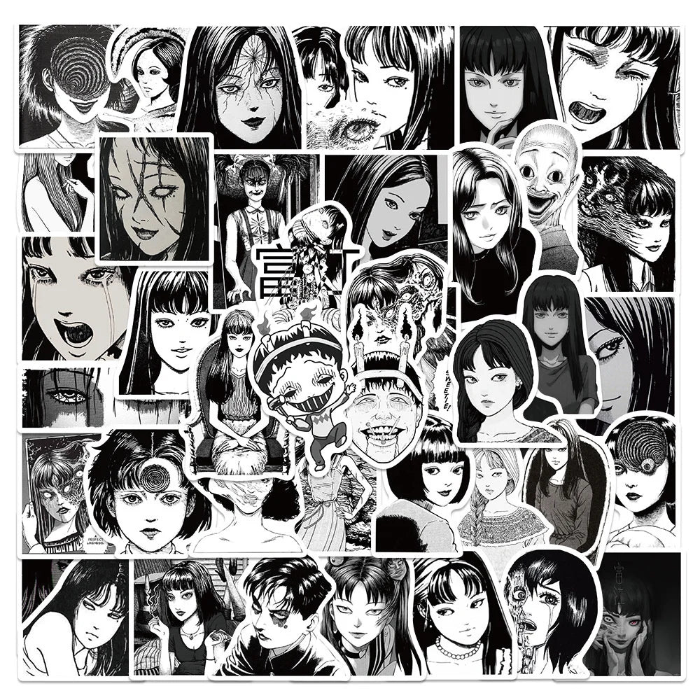 50PCS Japanese Horror Anime Fujiang Girl Graffiti Stickers Ito Junji Suitcase Water Cup Notebook Stickers