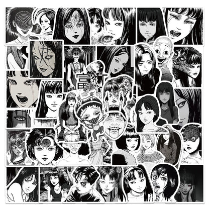 50PCS Japanese Horror Anime Fujiang Girl Graffiti Stickers Ito Junji Suitcase Water Cup Notebook Stickers